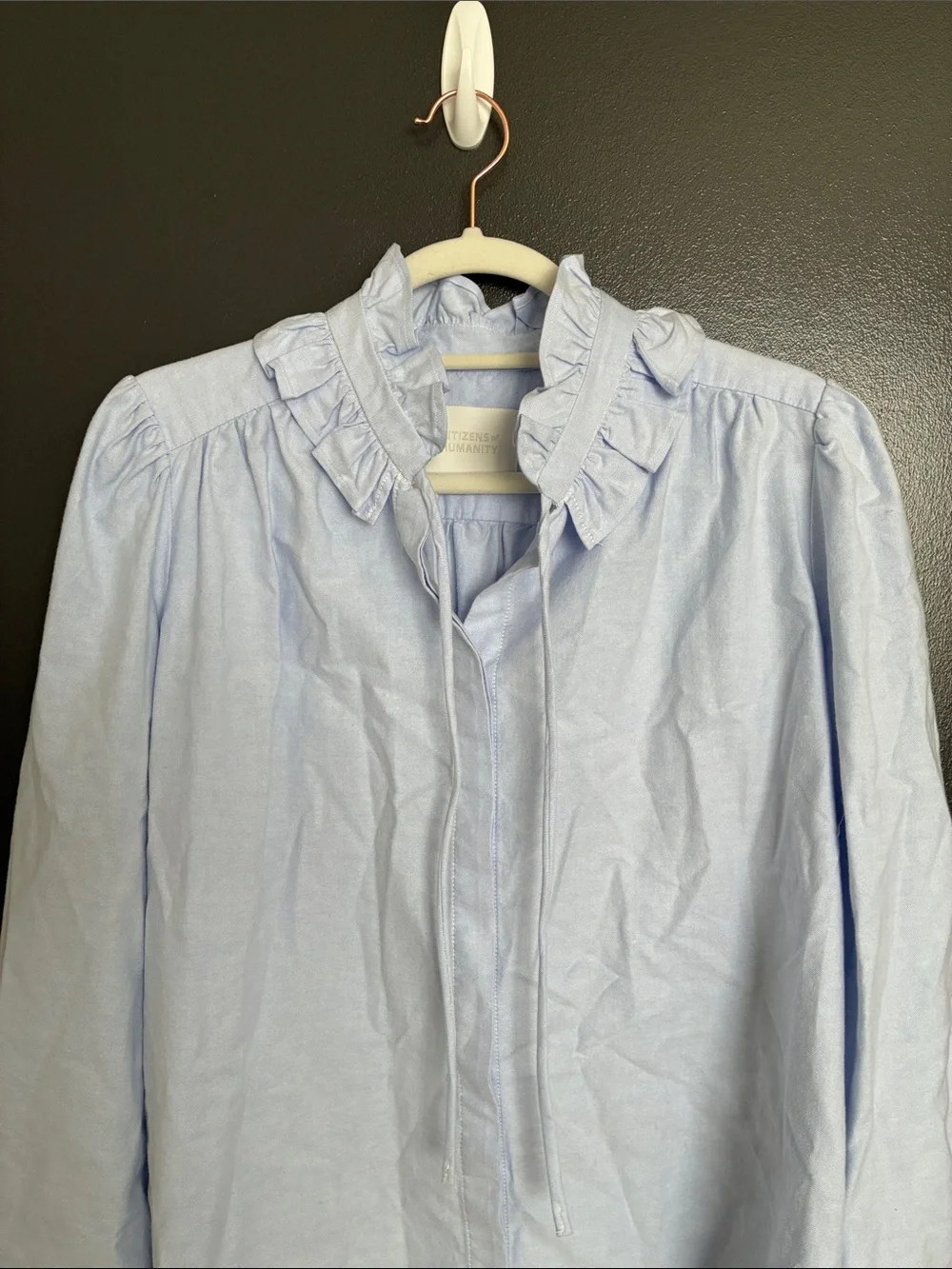 NWT Citizens of Humanity Calista tie-detailed ruffled cotton-poplin shirt Sz M - Picture 5 of 9